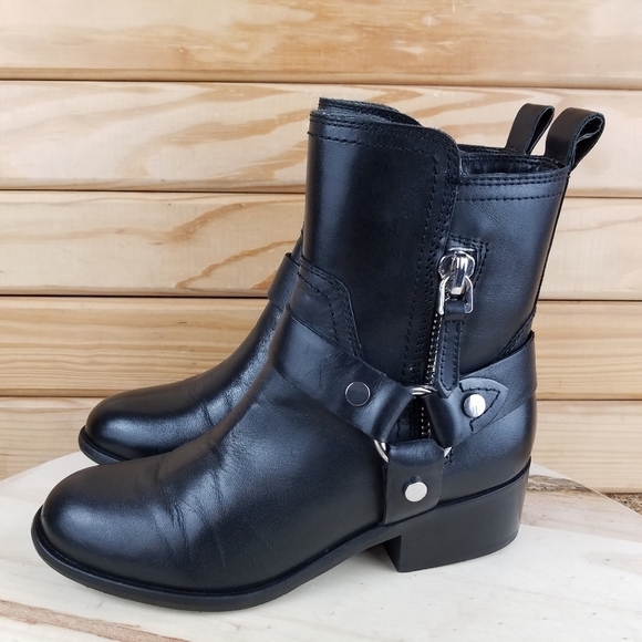 Marc Fisher Black Leather Side Zip Heeled Ankle Boot Booties Moto Biker Women's - Picture 5 of 11